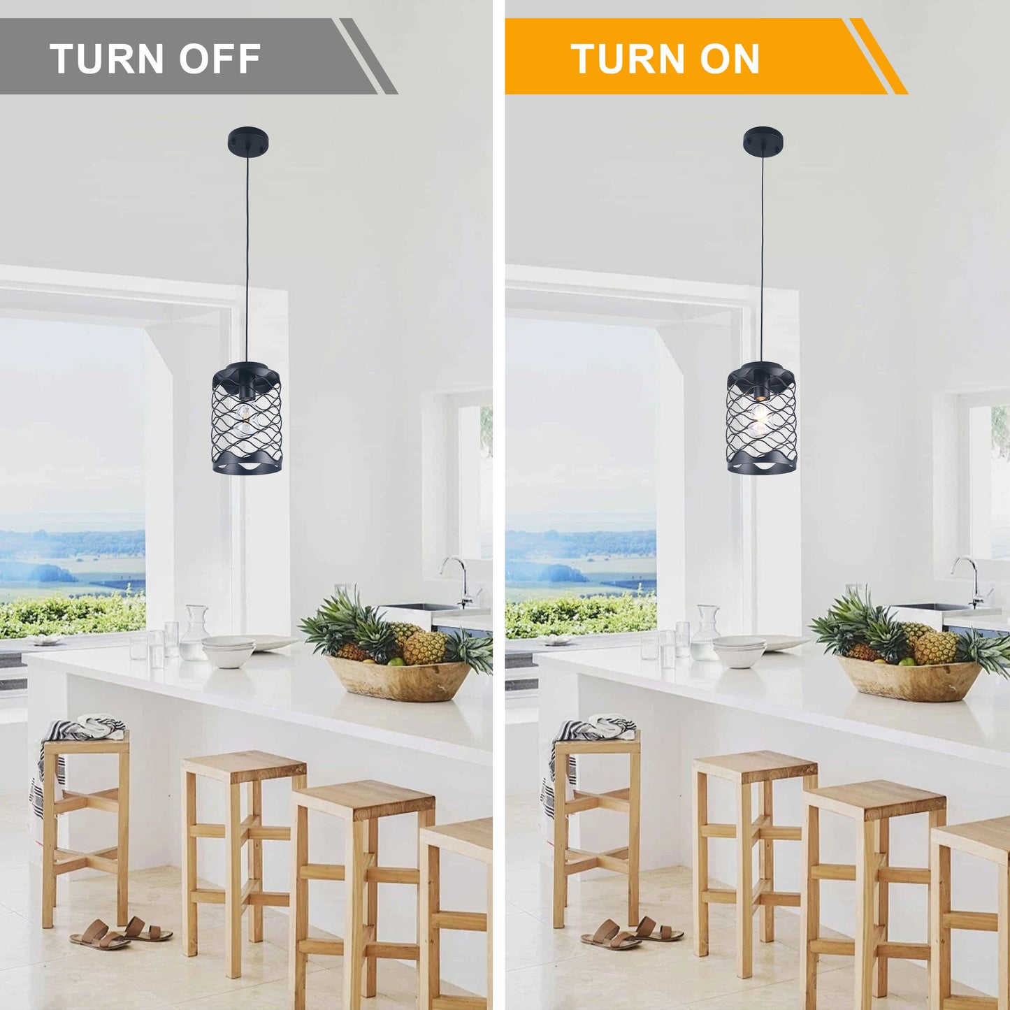 FC4079-1 Light Black Finish Modern Industrial Style Home Pendant Light