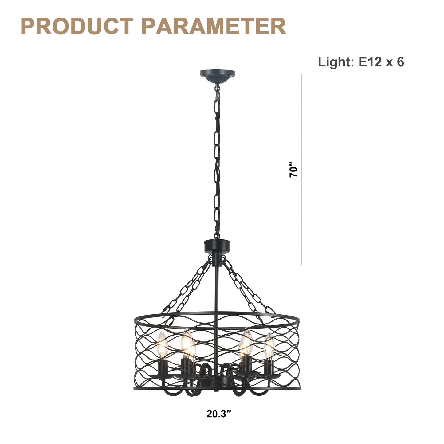 FC4081-Industrial Modern Design Metal Caged Chandelier, Geometric Pendant Light with Light Kit and Adjustable Chain