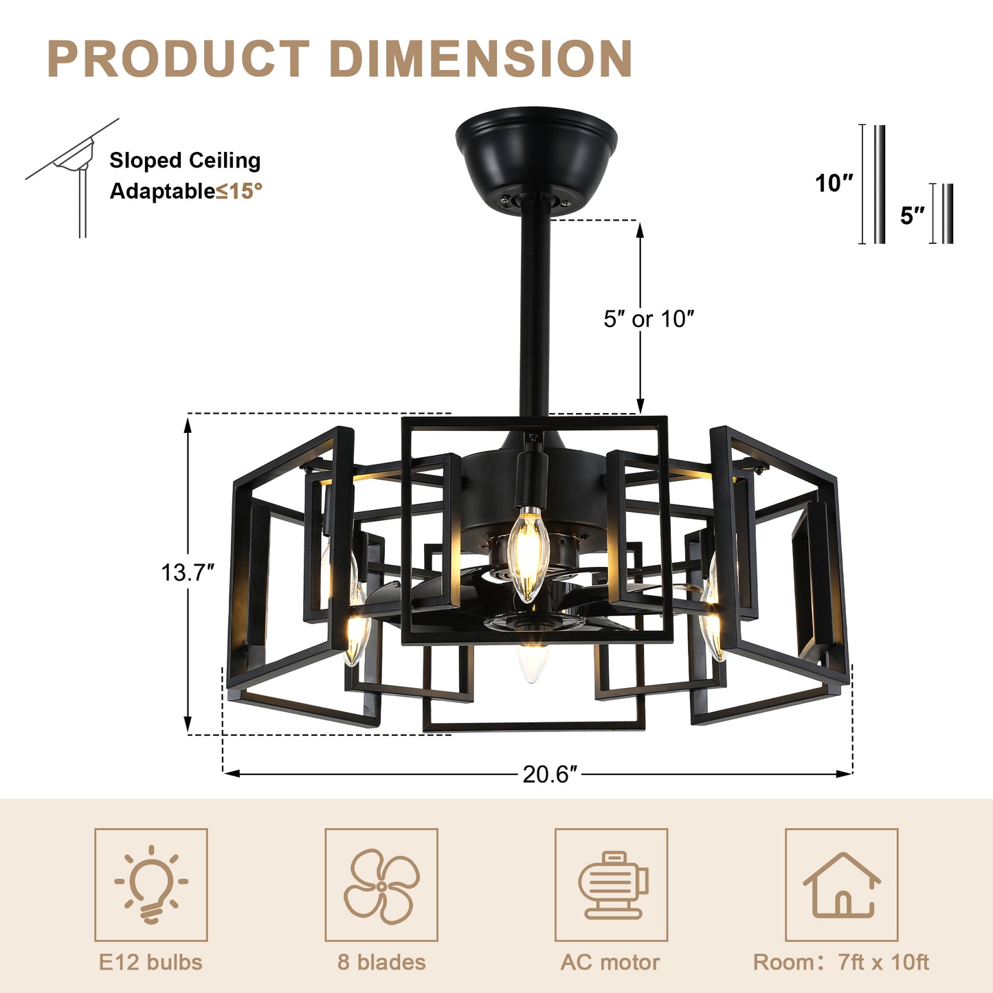 DC2029-19.69" Classic Reversible Ceiling Fan with Remote and 4 Lights, DC Motor 6 Speeds Ceiling Fan