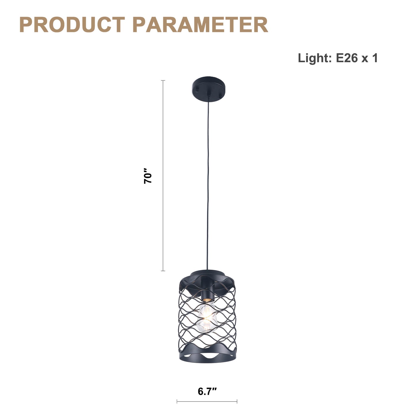 FC4079-1 Light Black Finish Modern Industrial Style Home Pendant Light