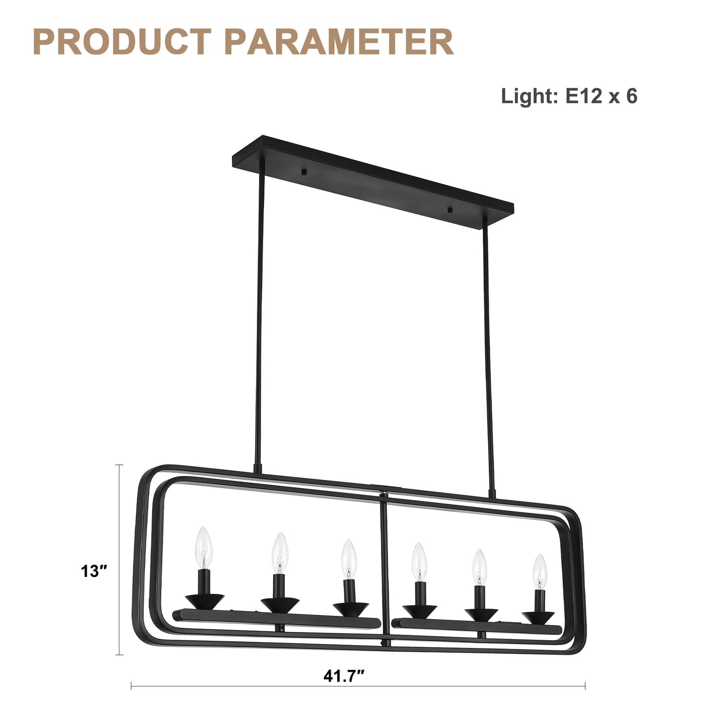 FC4110-6 Lights Geometric Wood Chandelier, Height Adjustable Home Decoration Pendant Light