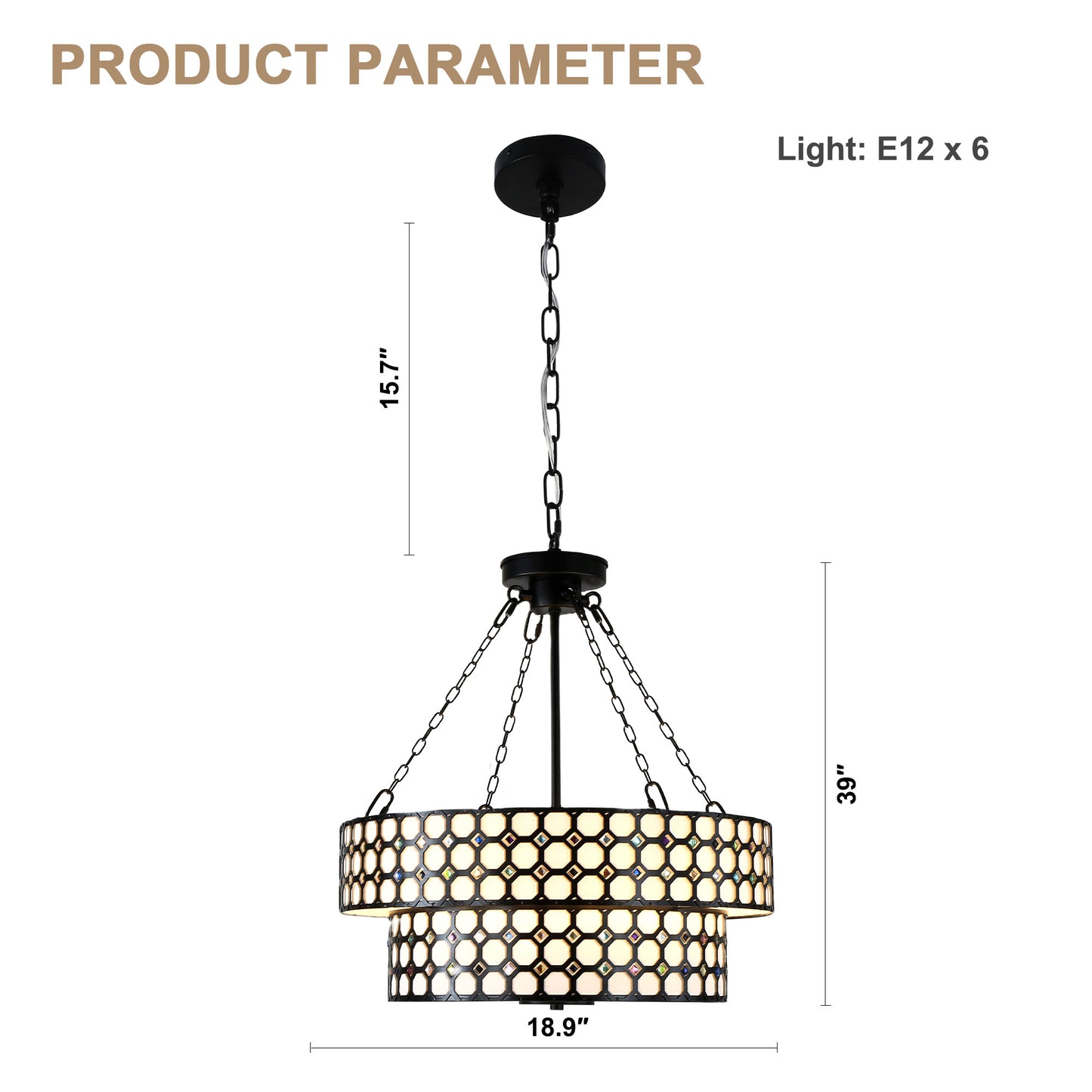 BD4083-BellaDepot 6 Lights Black/White Finish Vintage Chandelier, Home Decor Light Fixture with Adjustable Chain