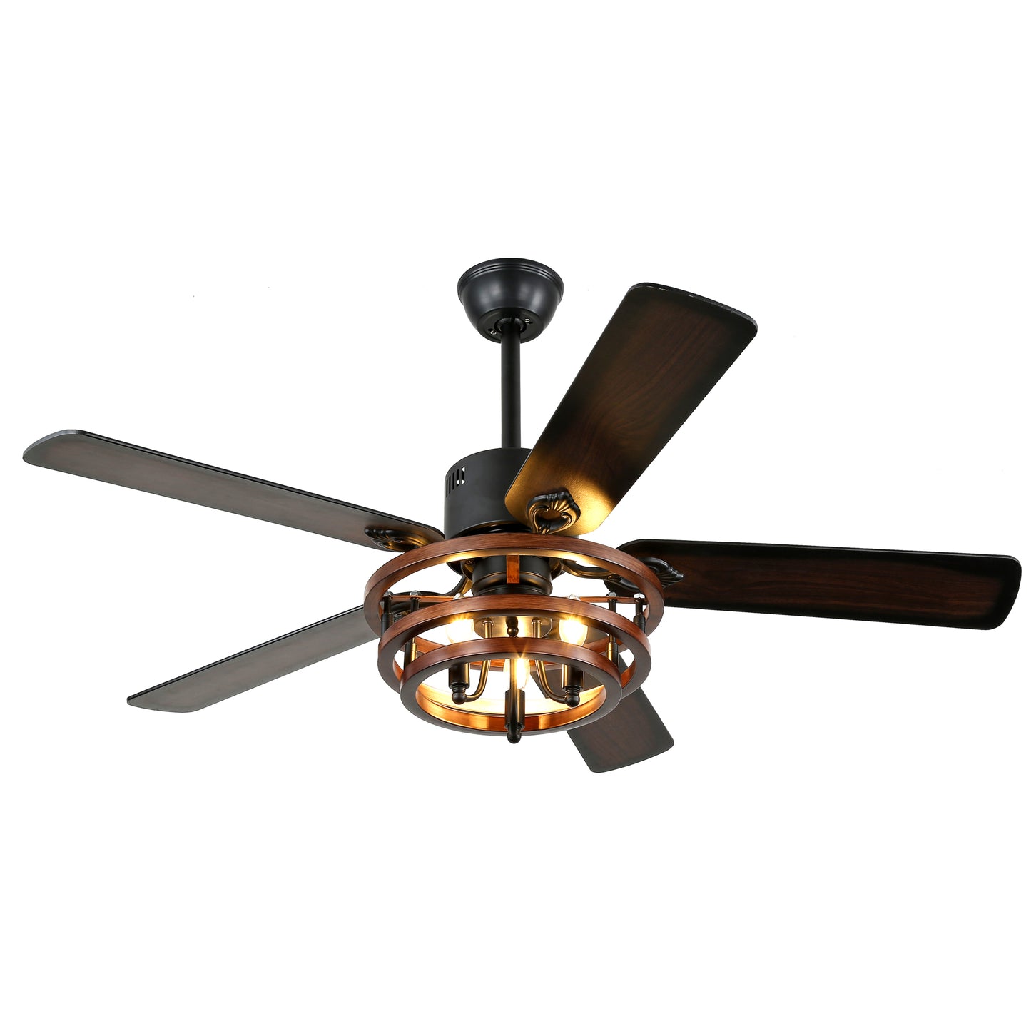 BellaDepot 52" Farmhouse Brown Ceiling Fan with Remote Control, 5 Blades Standard Ceiling Fan with Lights - DC5219