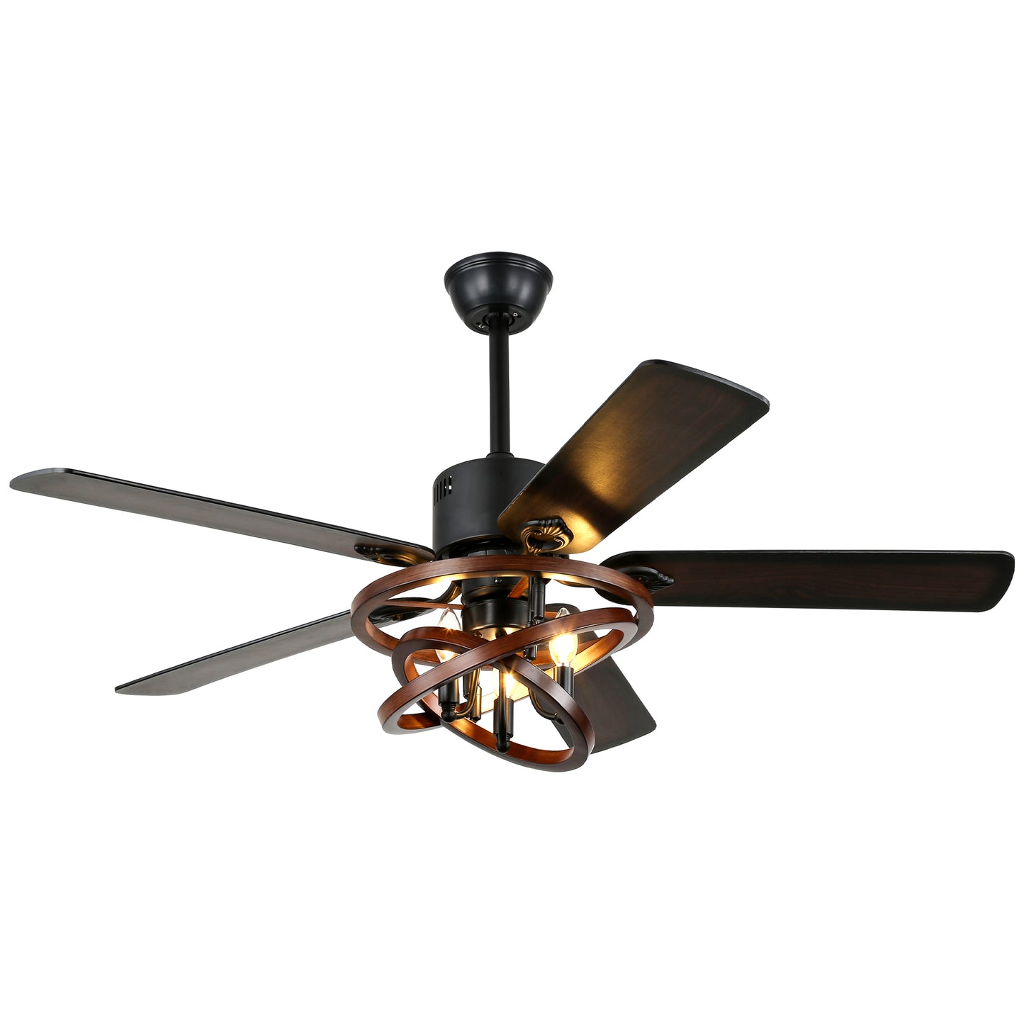 BellaDepot 52" Farmhouse Brown Ceiling Fan with Remote Control, 5 Blades Standard Ceiling Fan with Lights - DC5219