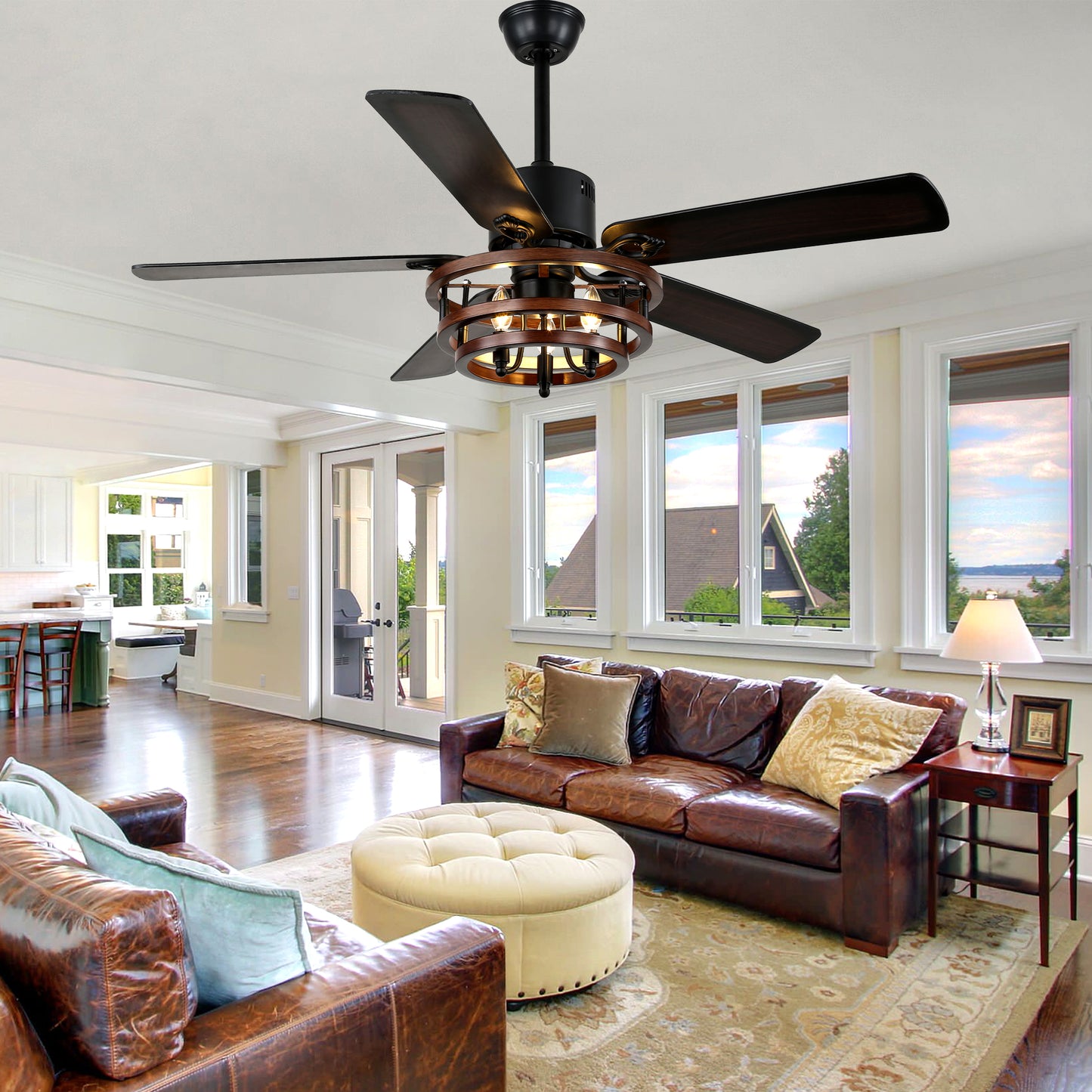 BellaDepot 52" Farmhouse Brown Ceiling Fan with Remote Control, 5 Blades Standard Ceiling Fan with Lights - DC5219