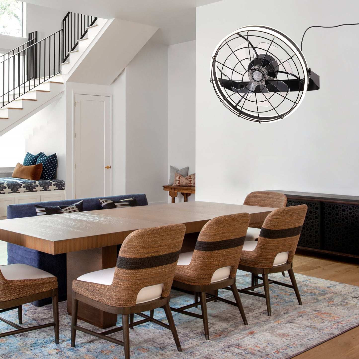 DC2035-BellaDepot 23" Metal Caged Ceiling Fan with Remote Control, Wall Mounted or Ceiling Mounted Fan with LED Light