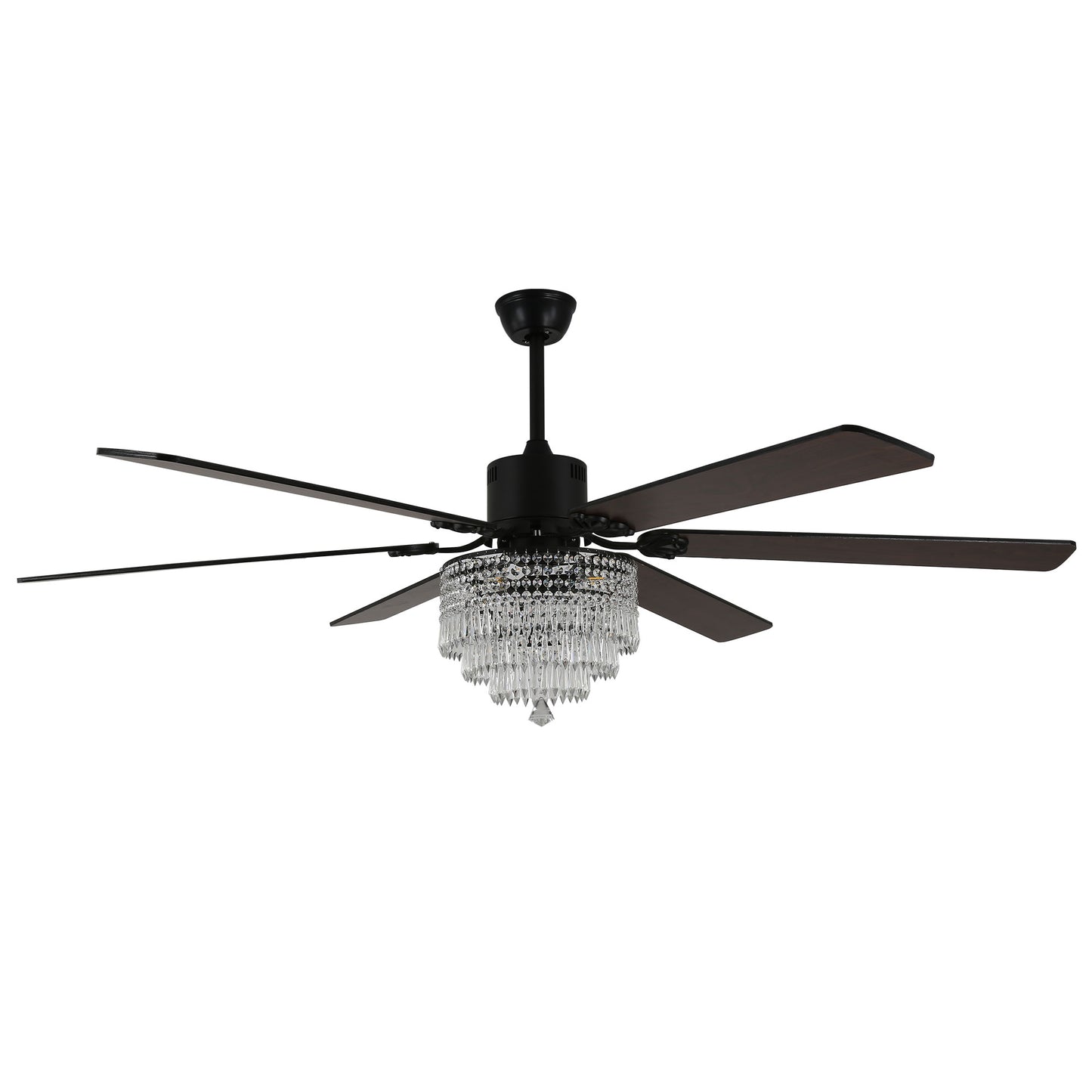 DC6502-65" Black/Silver Finish Metal Crystal Wooden Reversible Ceiling Fan with Remote and 3 Lights, Large Size Ceiling Fan