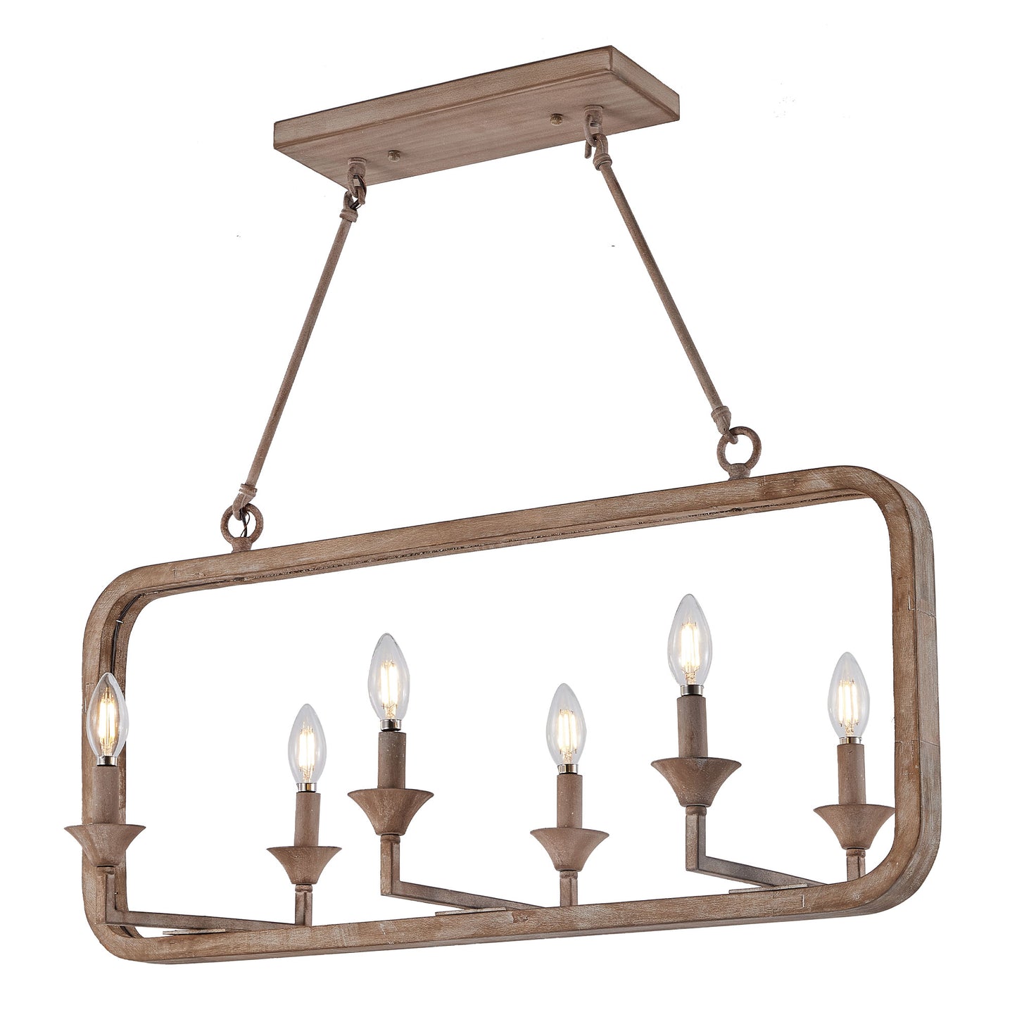 FC4067-BellaDepot Classic Wood Frame Chandelier with 6 Lights, Home Decoration Light Fixture