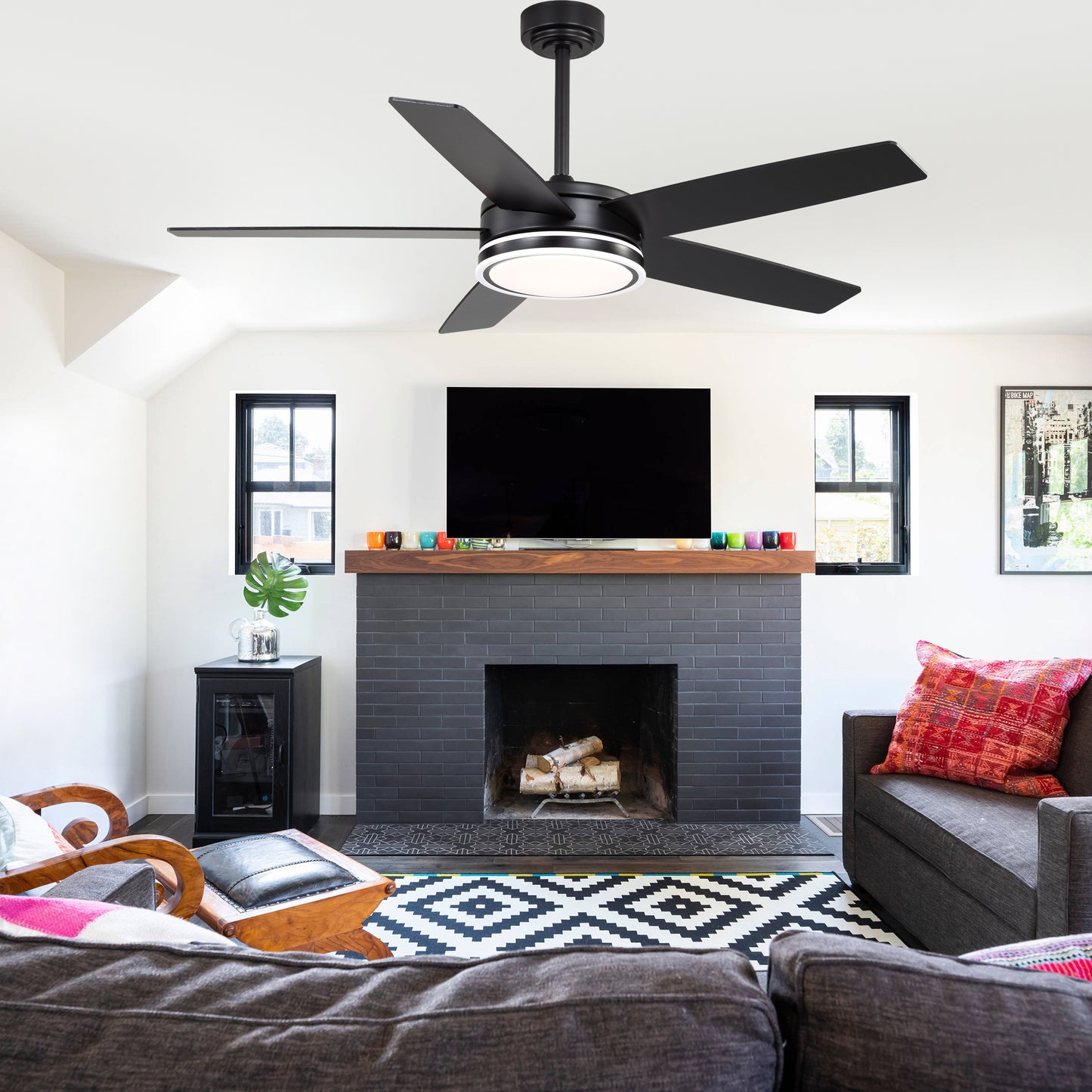 BellaDepot 52" Modern Contemporary Black or Chrome LED Ceiling Fan with Remote Control and Lights, Reversible 6 Speeds Ceiling Fan for All Seasons - DC5225-B/C