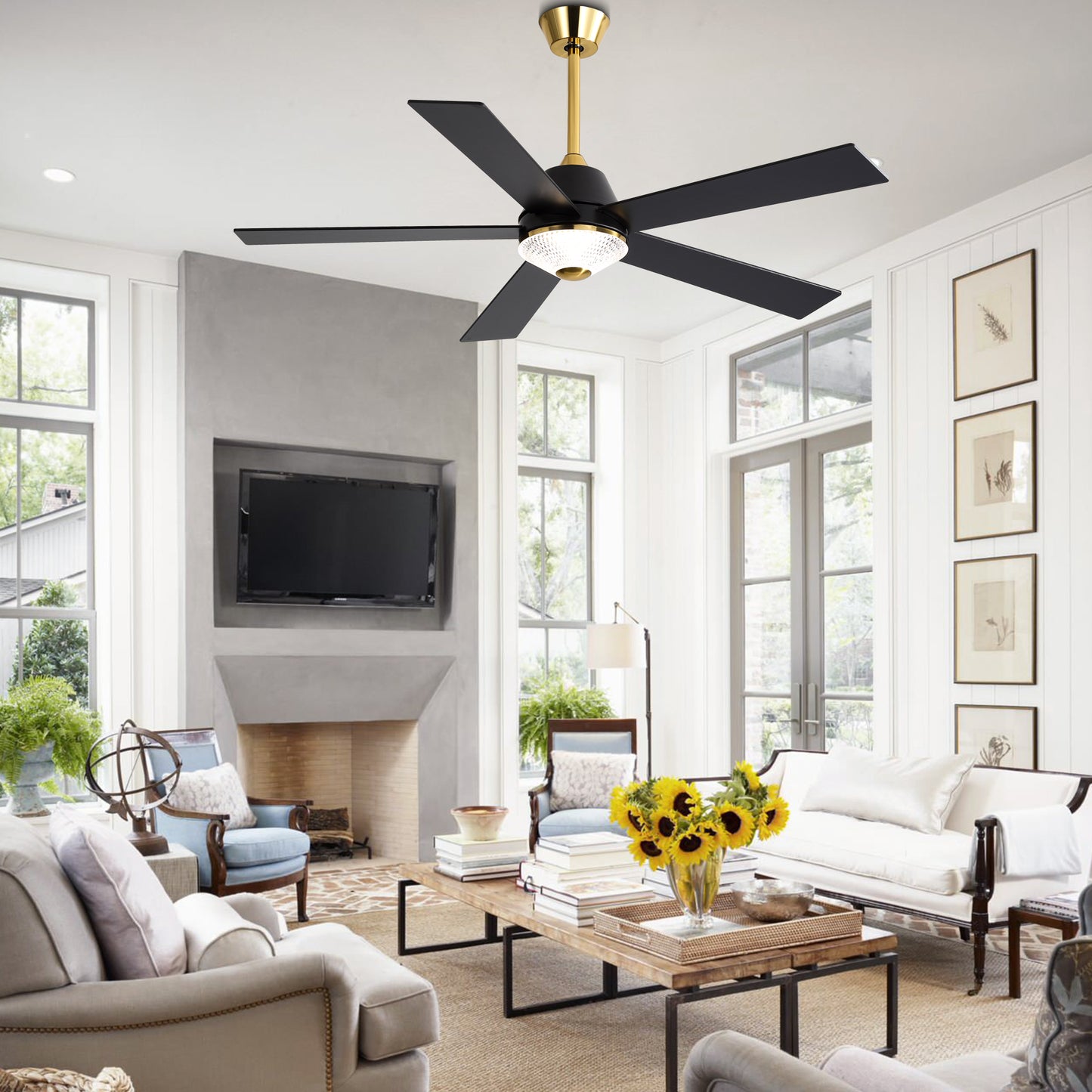 HWJ5218-52" 5 Wooden Blades Modern Reversible Ceiling Fan with Remote, 6-speed Bedroom Ceiling Fan