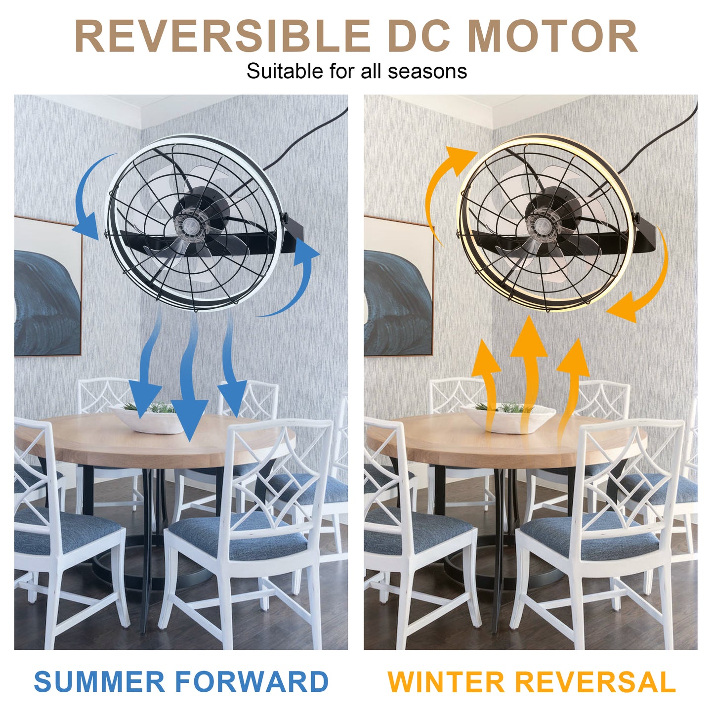 DC2035-BellaDepot 23" Metal Caged Ceiling Fan with Remote Control, Wall Mounted or Ceiling Mounted Fan with LED Light