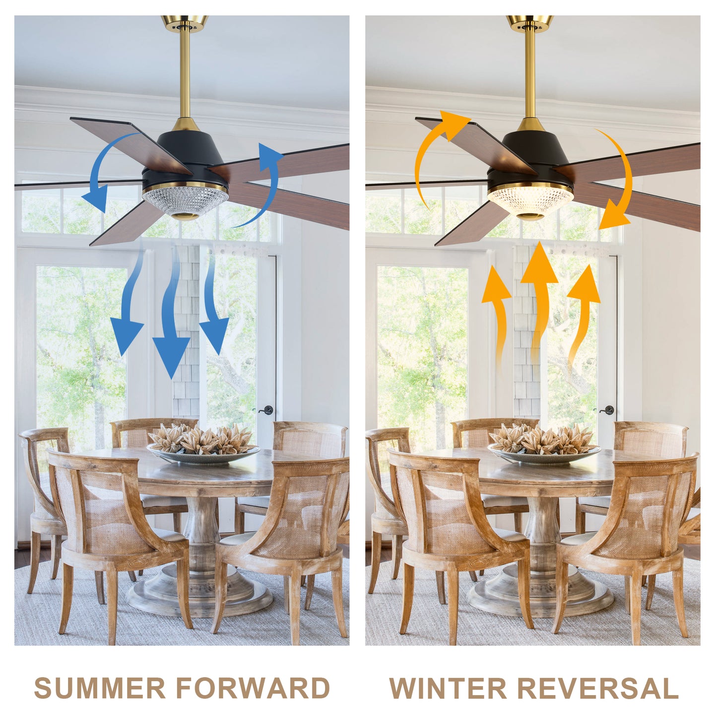 HWJ5218-52" 5 Wooden Blades Modern Reversible Ceiling Fan with Remote, 6-speed Bedroom Ceiling Fan
