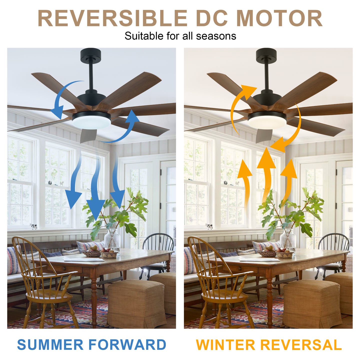 DC256002-BellaDepot 60 Inch Smart Remote-controlled Stylish Design Fan Lights with Remote Control and LED, Office Ceiling Fan