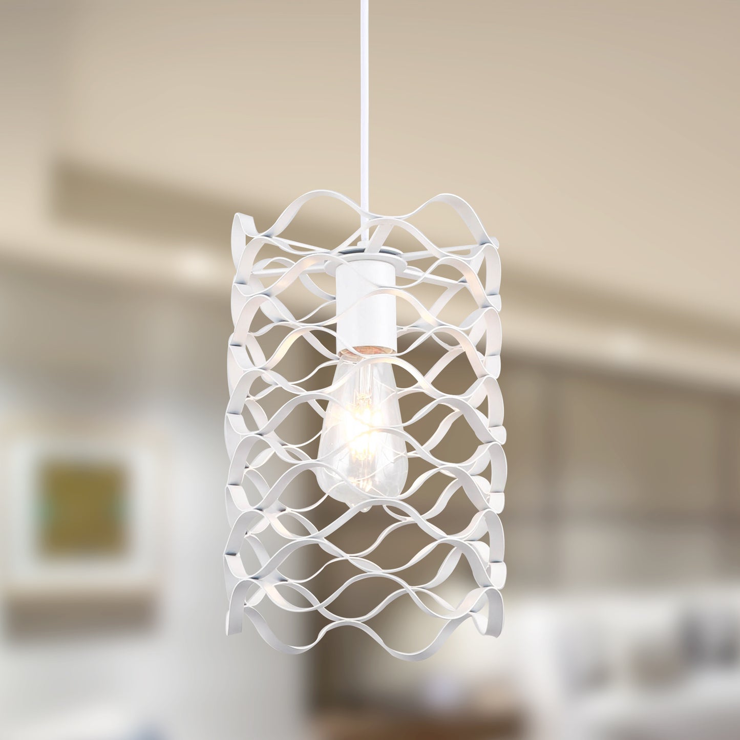 FC4080-1 Light White Finish Modern Industrial Style Home Pendant Light