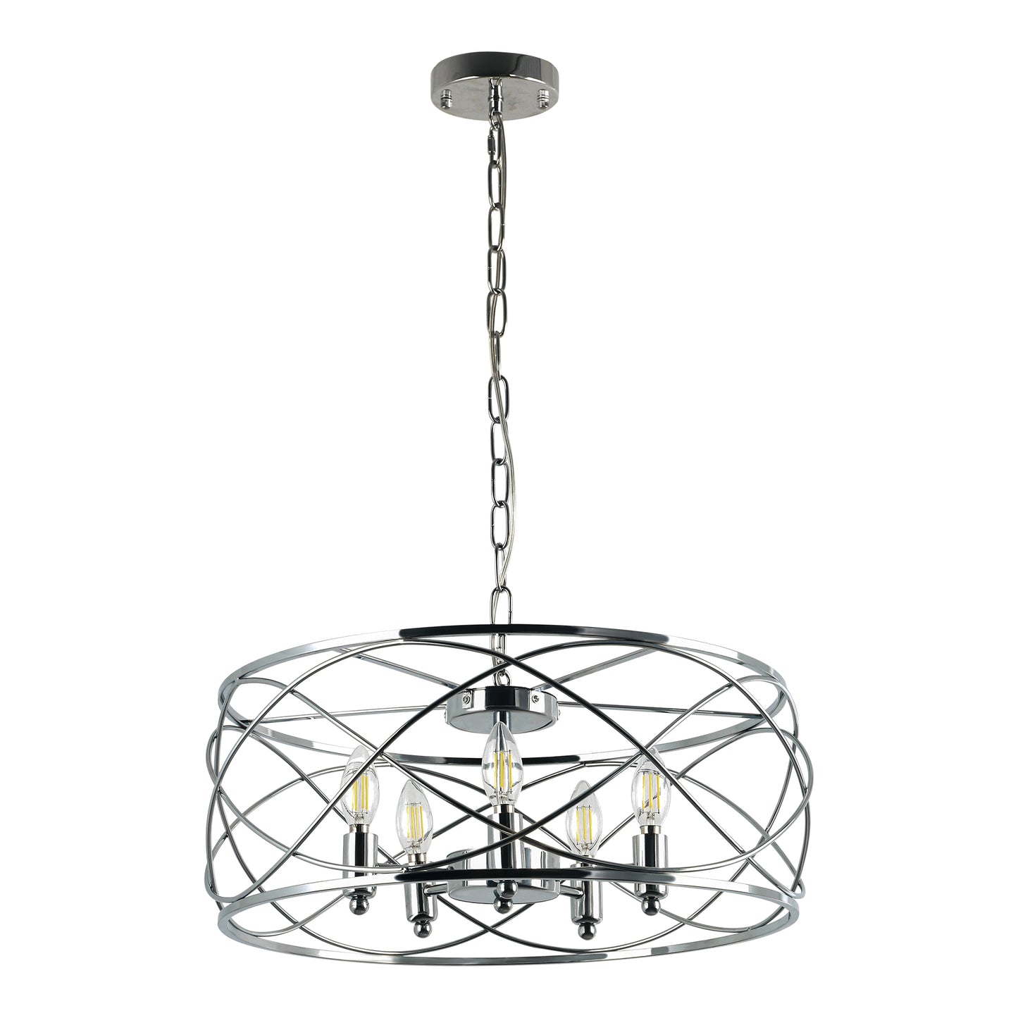 FC4076-BellaDepot 5 Lights Black/Silver Finish Simple Linear Metal Caged Chandelier, Geometric Pendant Light with Light Kit and Adjustable Chain