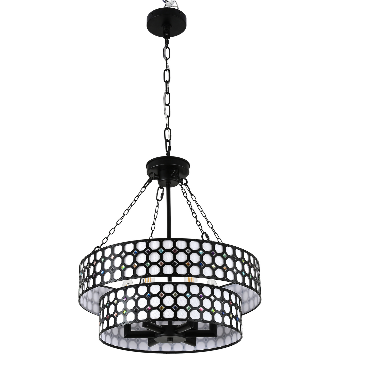 BD4083-BellaDepot 6 Lights Black/White Finish Vintage Chandelier, Home Decor Light Fixture with Adjustable Chain