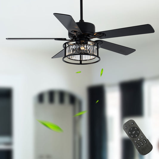 BD2067-BellaDepot 52" Luxury Crystal Caged Reversible Ceiling Fan with Remote and 3 Lights, DC Motor Ceiling Fan