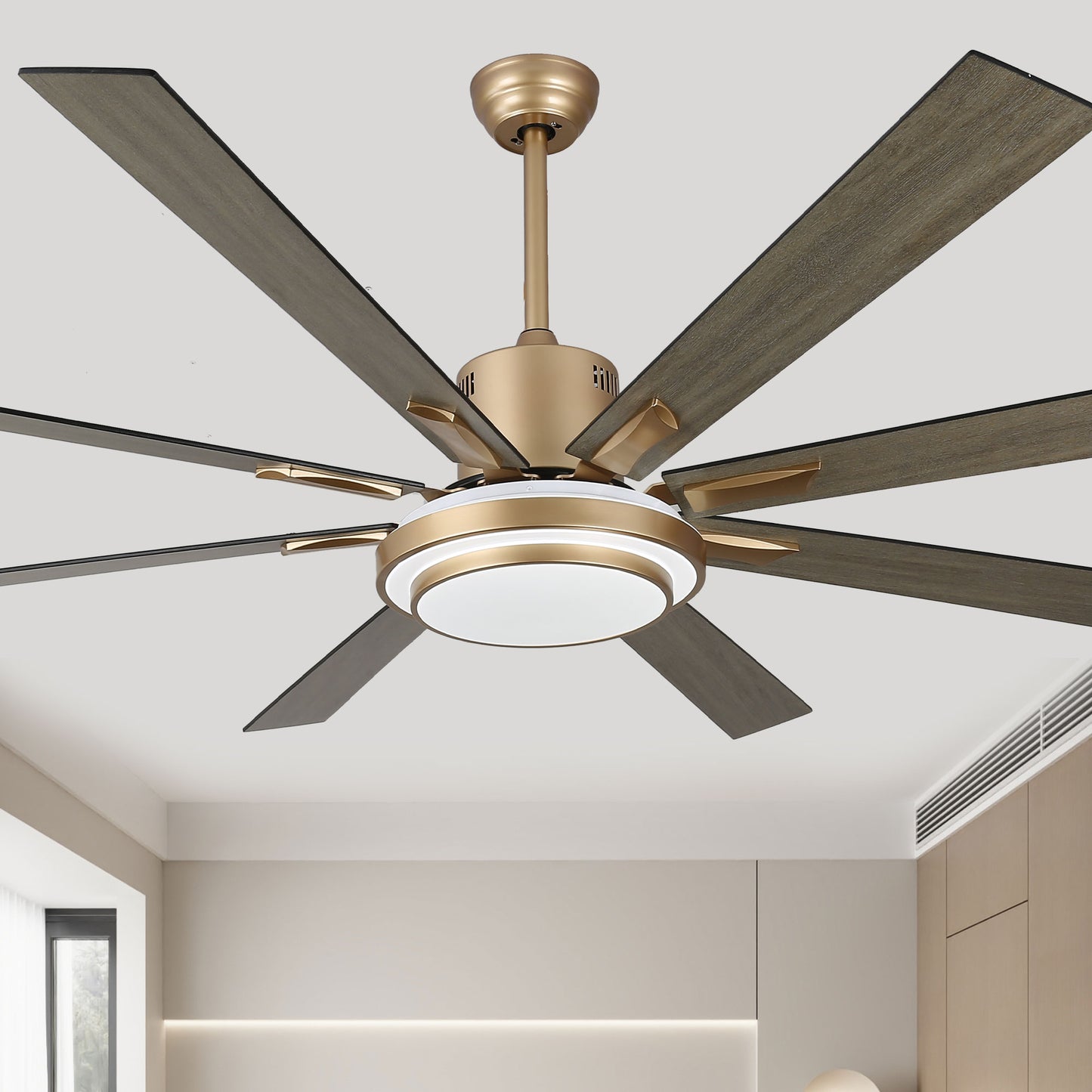 DC7206-BellaDepot 72" Black/Silver/Gold Finish Modern Urban Wood Reversible Ceiling Fan with Remote and LED Light Kit Included, Large Size Ceiling Fan