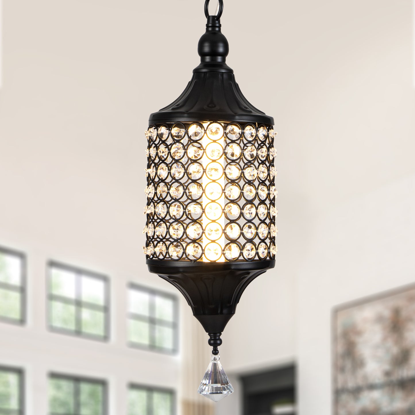 FC4075-LED Glamorous Luxury Crystal Geometric Chandelier, Height Adjustable Pendant Light