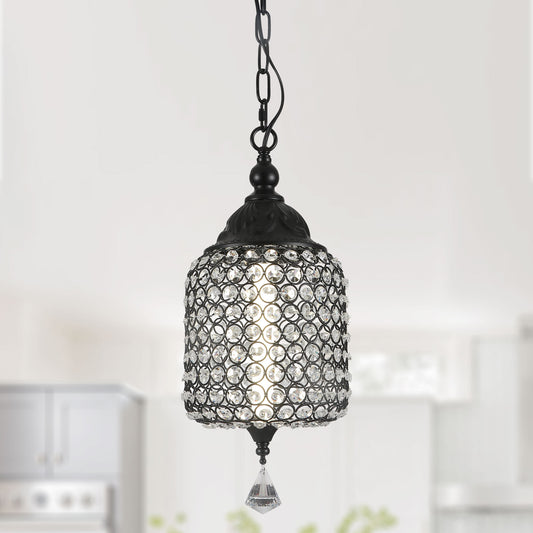 FC4074-BellaDepot LED Black/Silver Finish Modern Crystal Chandelier, Height Adjustable Geometric Pendant Light