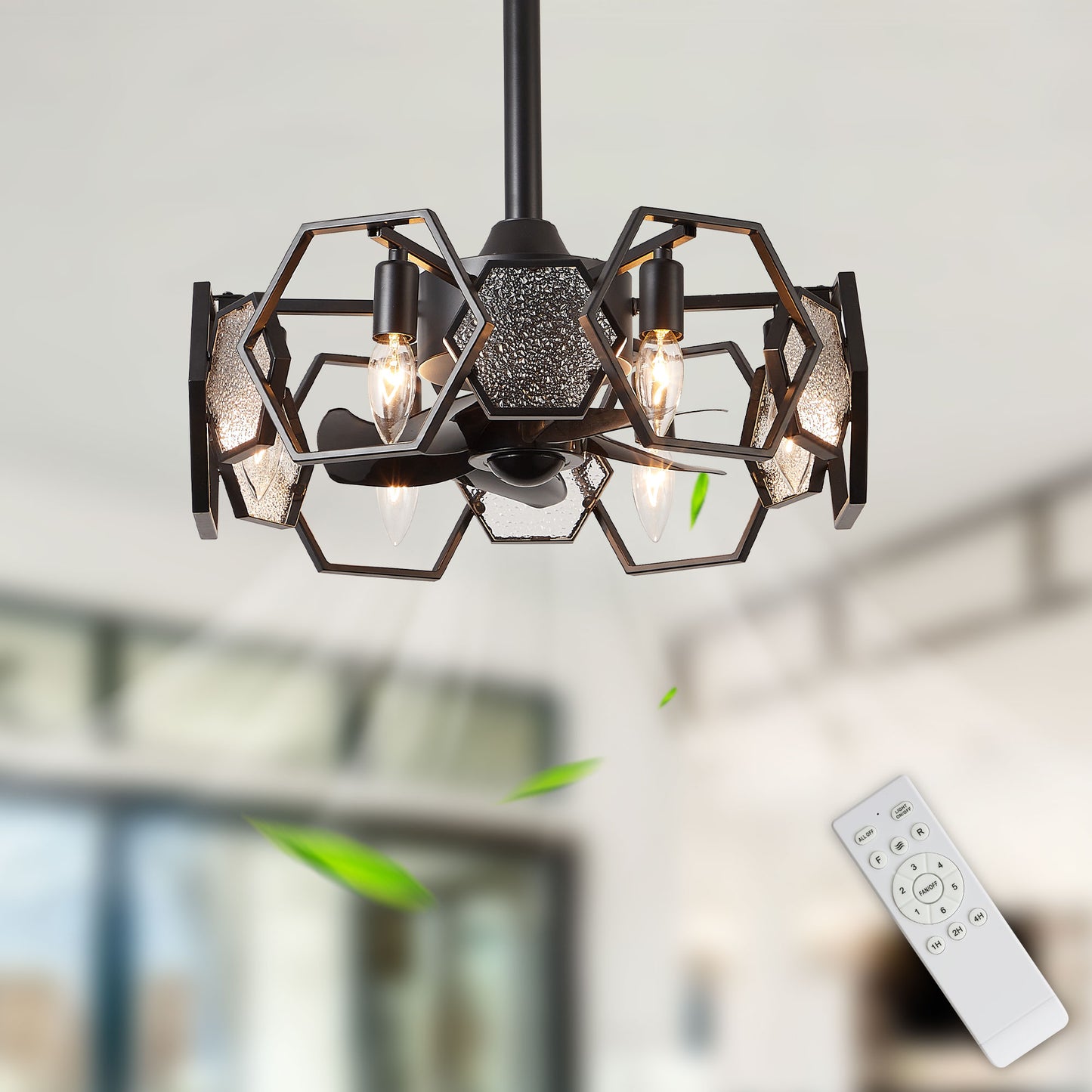 DC1903-BellaDepot 18.9" Gold/Black/Silver Finish Geometric Reversible Ceiling Fan with 6 Lights and Remote