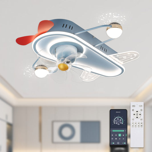 DC2023-BellaDepot 25.6" Childish Plane Shape Low Profile Reversible Ceiling Fan with LED Light Kit Included and Remote, 6 Speed Ceiling Fan