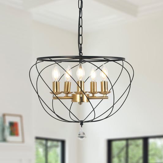 FC4087-BellaDepot 5 Lights Iron Geometric Linear Chandelier, Home Decorative Pendant Light with Lights and Adjustable Chain