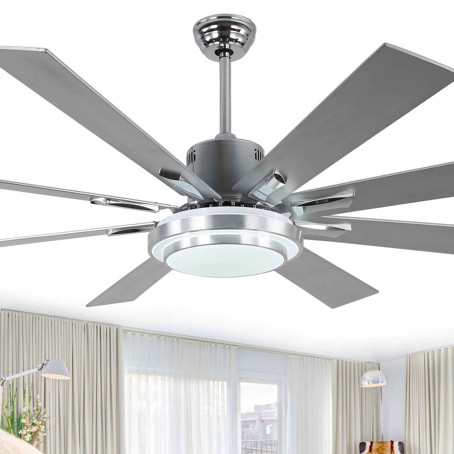 DC7206-BellaDepot 72" Black/Silver/Gold Finish Modern Urban Wood Reversible Ceiling Fan with Remote and LED Light Kit Included, Large Size Ceiling Fan