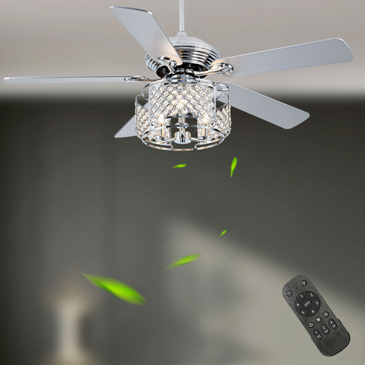 BD2070-BellaDepot 52" Silver Crystal Caged Reversible Ceiling Fan with Remote and 3 Lights, DC Motor Ceiling Fan