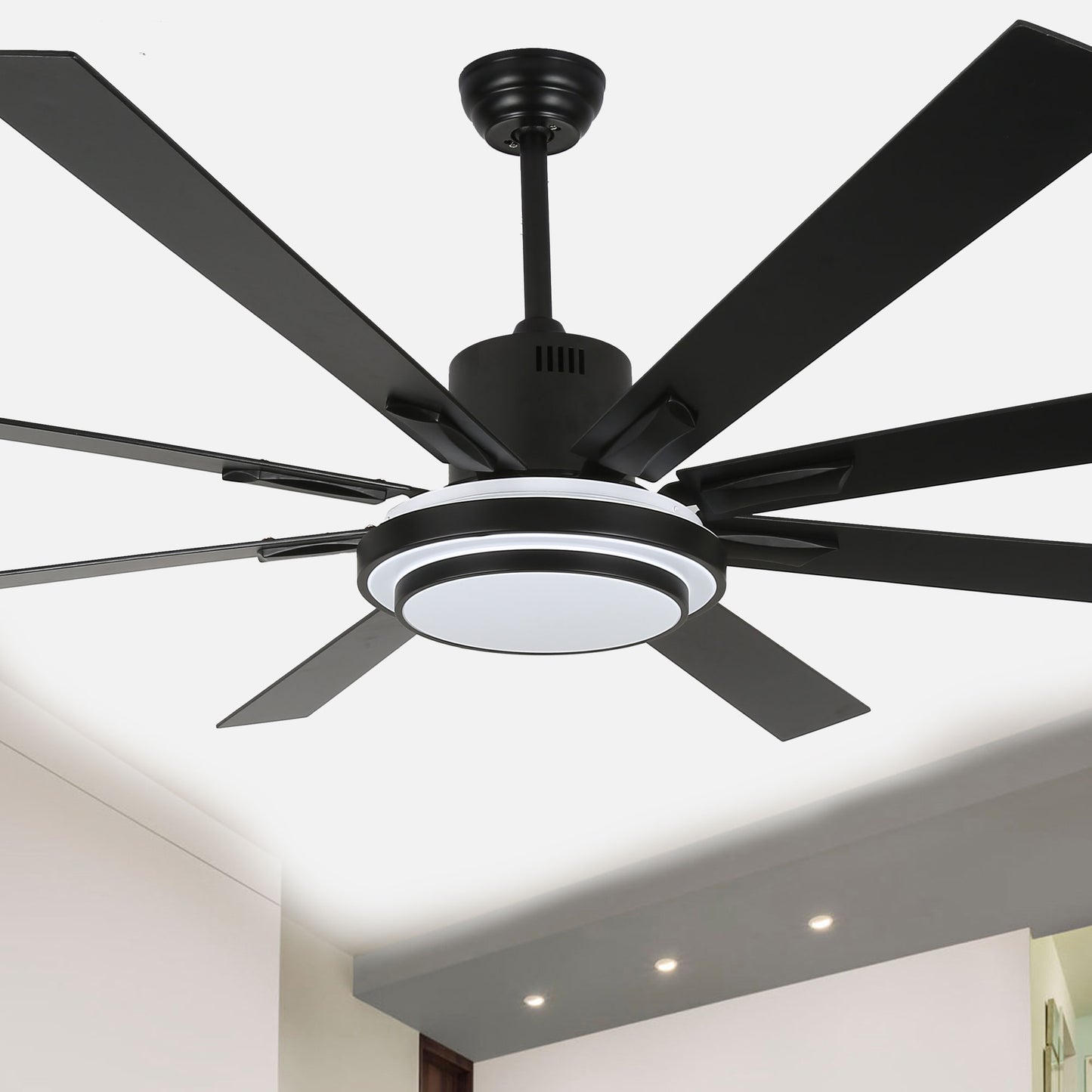 DC7206-BellaDepot 72" Black/Silver/Gold Finish Modern Urban Wood Reversible Ceiling Fan with Remote and LED Light Kit Included, Large Size Ceiling Fan