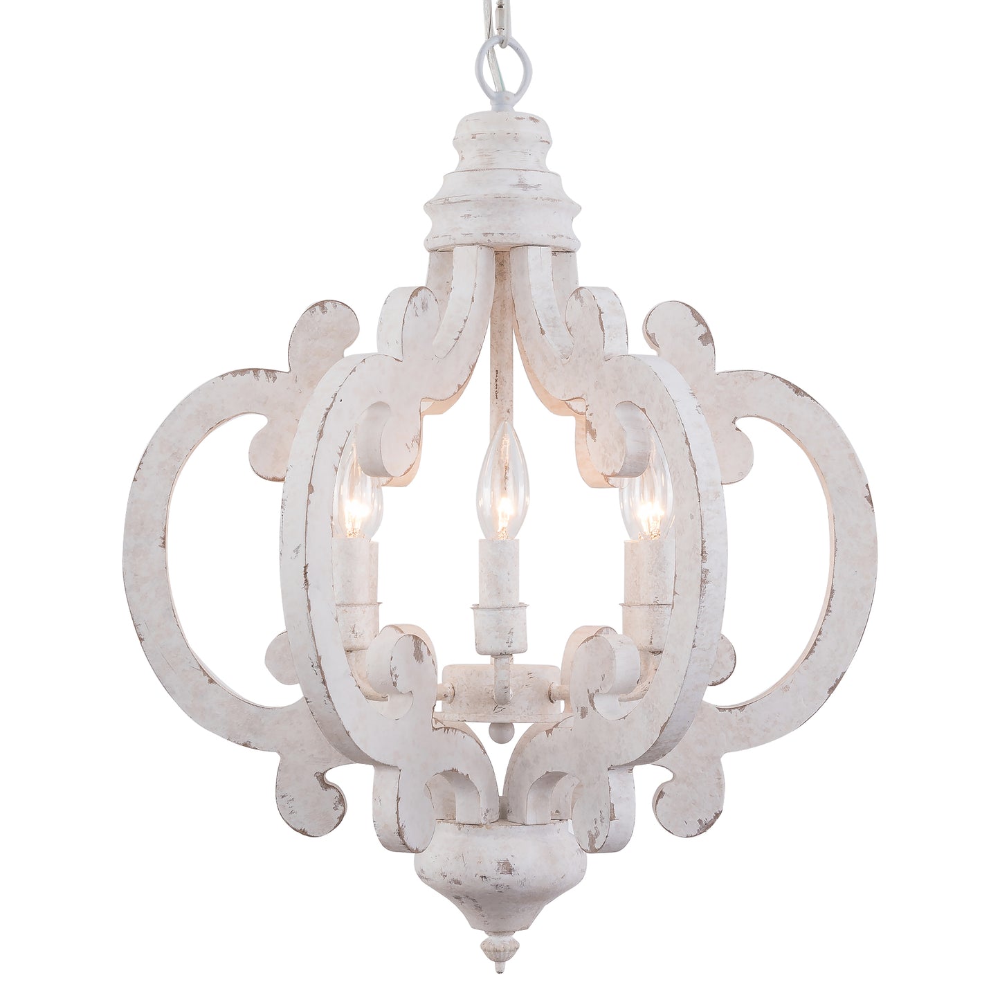 FC4002-6 Light Distressed Wood/Distressed White French Country Vintage Style Distressed Wood Geometric Chandelier, Wooden Pendant Light with Adjustable Chain