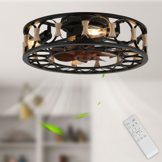 DC2026OA-BellaDepot 19.7" Low Profile Caged Reversible Ceiling Fan with Remote and 4 Lights, 6-speed Ceiling Fan