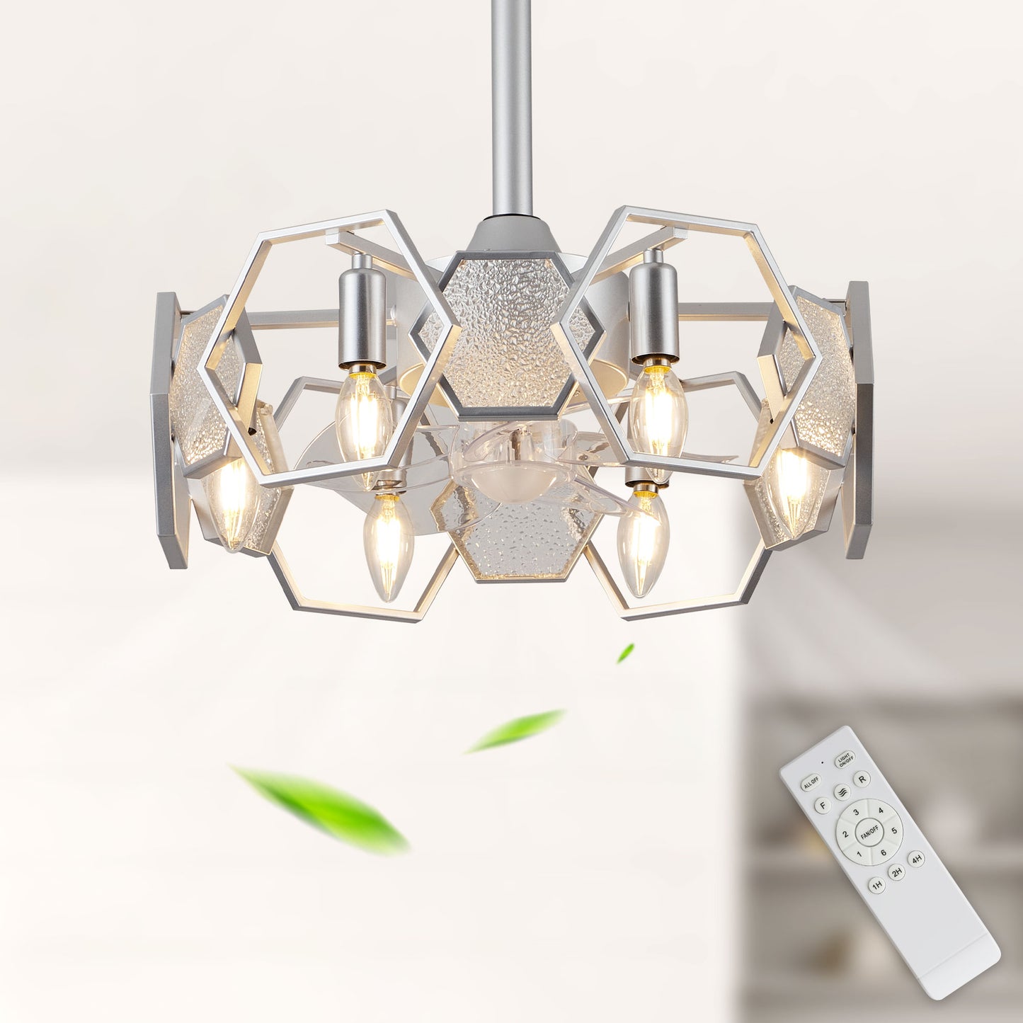 DC1903-BellaDepot 18.9" Gold/Black/Silver Finish Geometric Reversible Ceiling Fan with 6 Lights and Remote