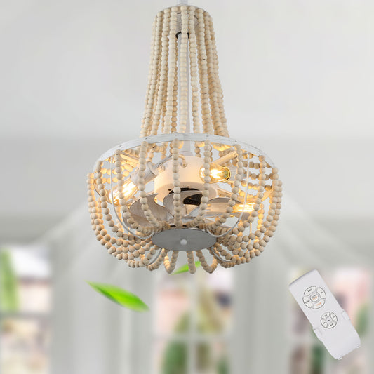 BD2074-BellaDepot 19.7" Boho Wooden Beads Reversible Ceiling Fan with Remote and 4 Lights