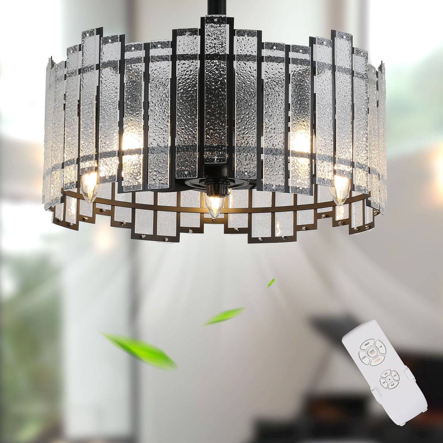 BD1901-BellaDepot 18.5" Modern Water Ripple Glass Reversible Ceiling Fan with Remote and 5 Lights