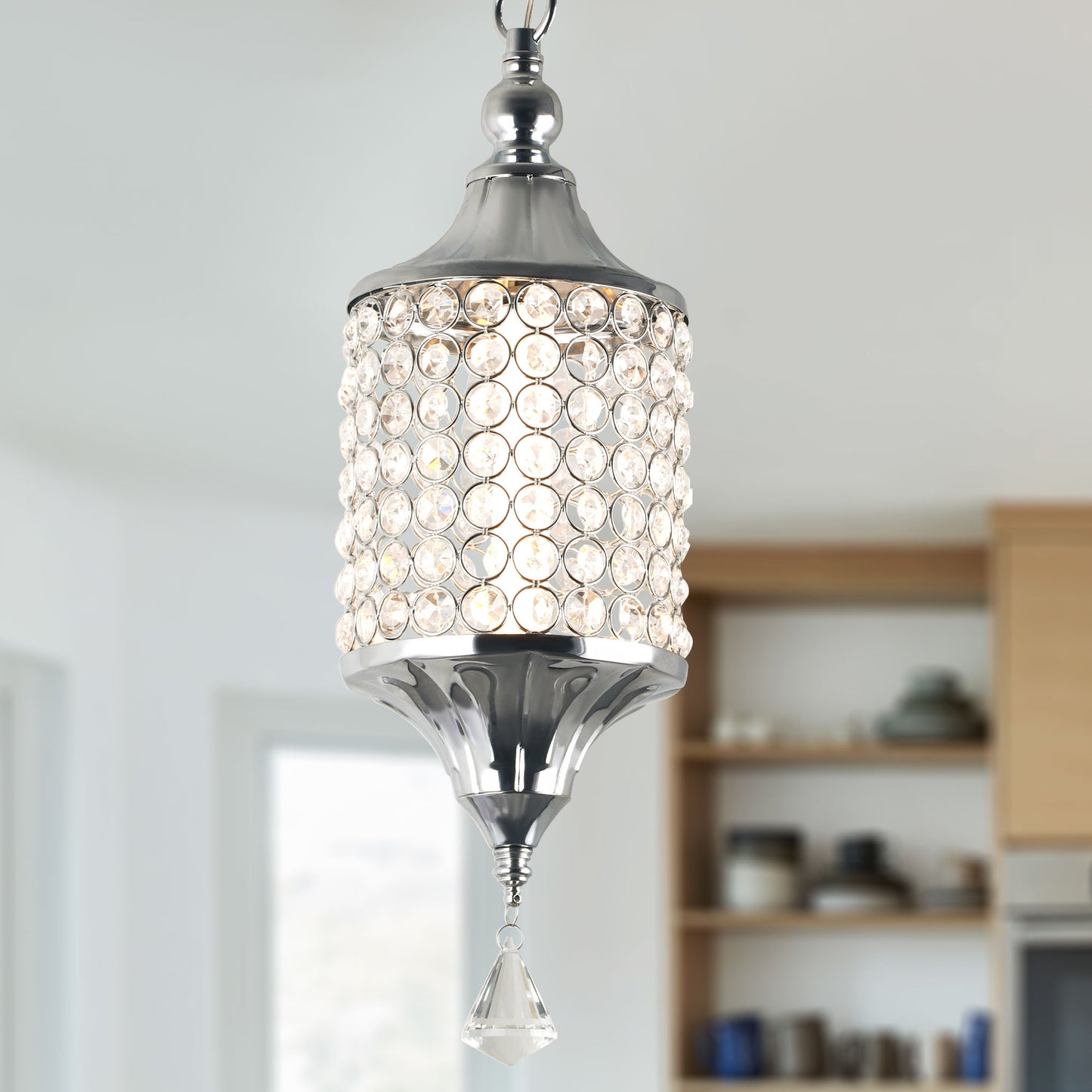 FC4075-LED Glamorous Luxury Crystal Geometric Chandelier, Height Adjustable Pendant Light