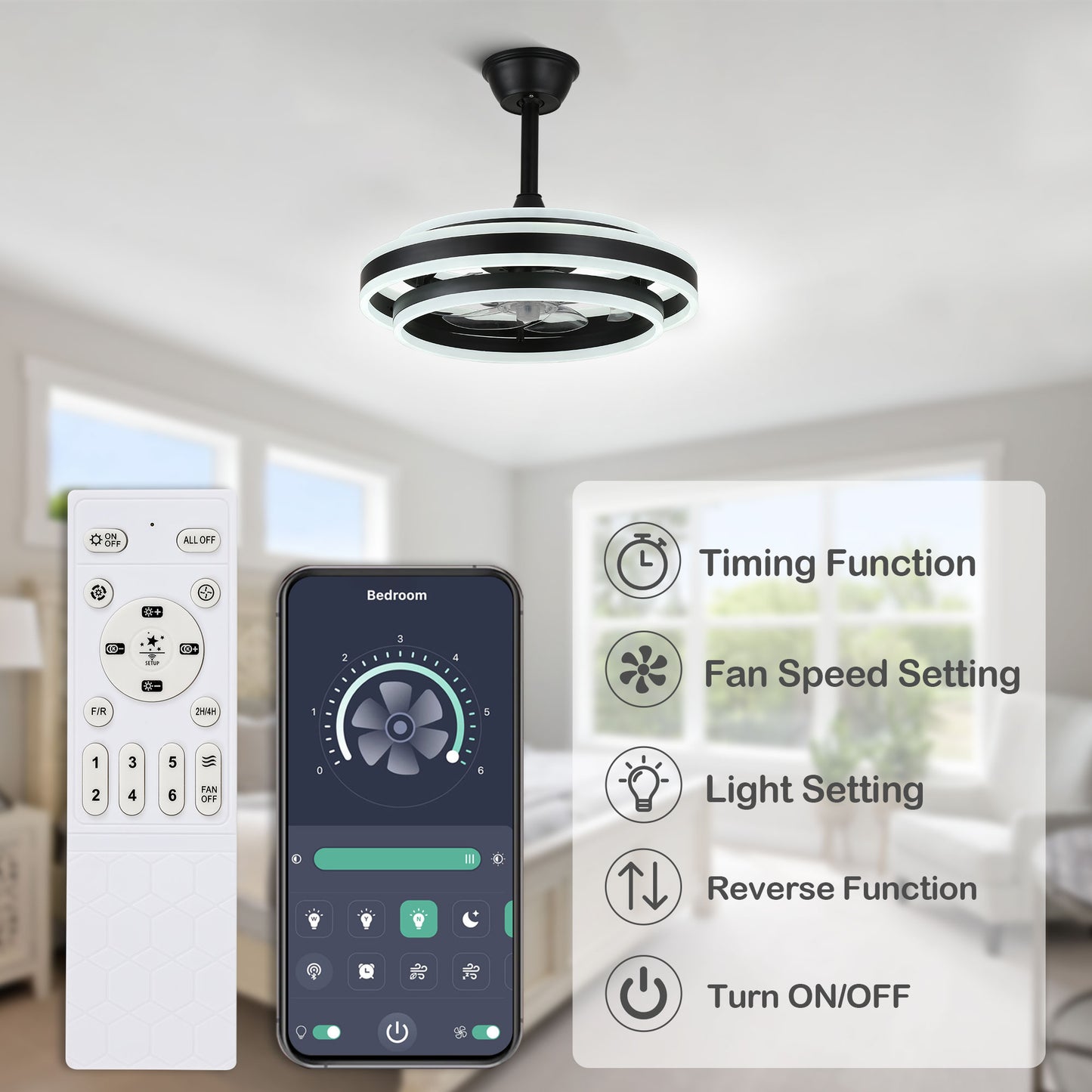 DC2028-BellaDepot 20" Modern Urban Reversible Ceiling Fan with Remote and LED Light Kit Included