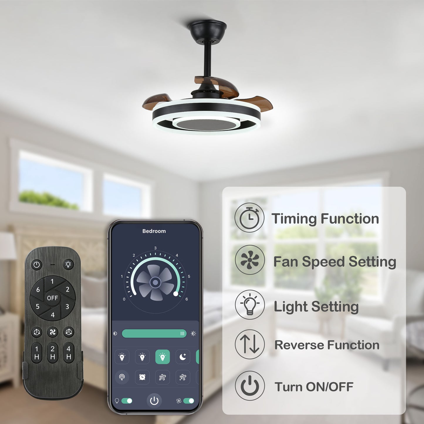 DC2205-22" Modern Reversible Ceiling Fan with Remote and LED Light Kit Included