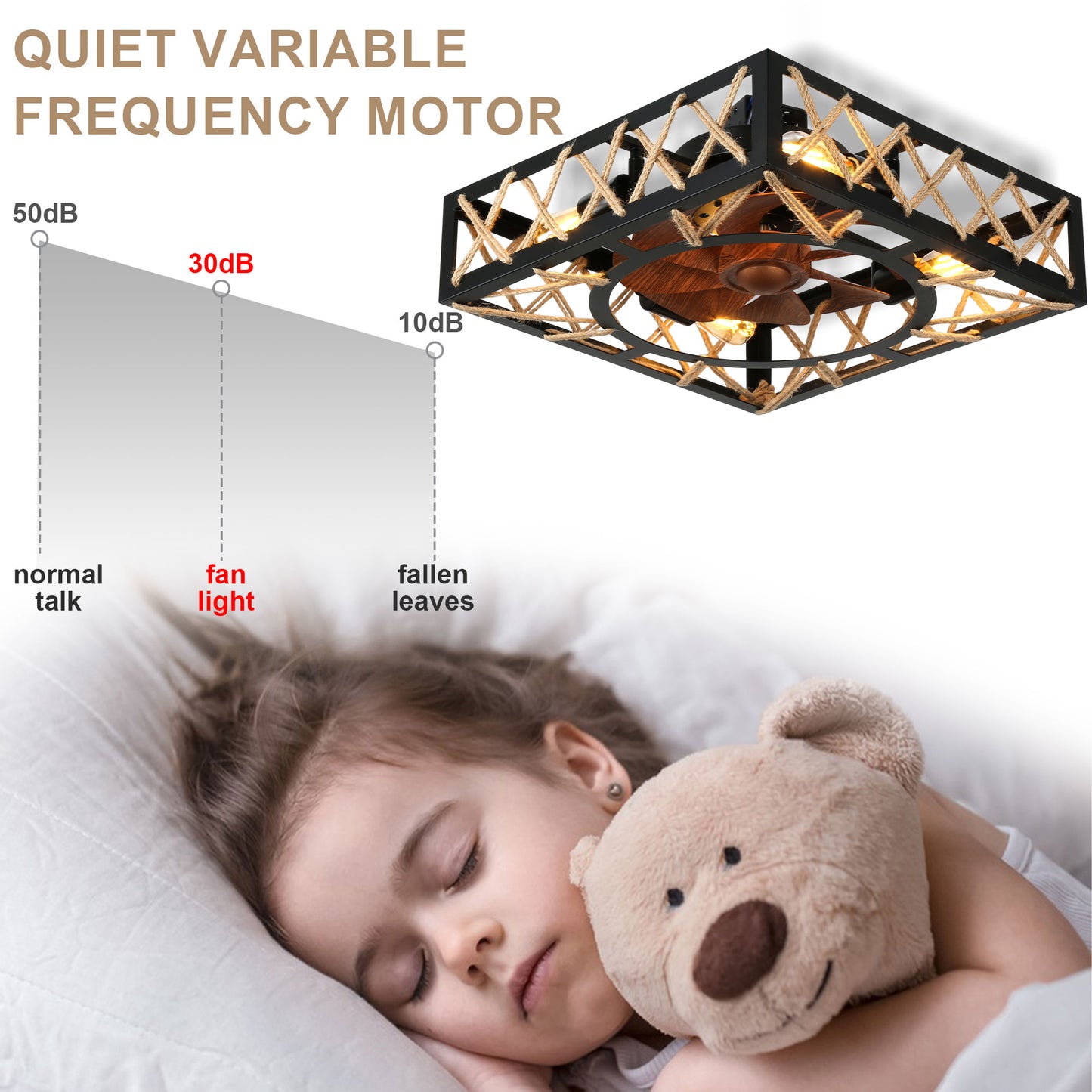 DC1817-BellaDepot 18.1" Rectangular Shape Flush Mounted Reversible Ceiling Fan with Remote and 4 Lights, 6-speed Ceiling Fan