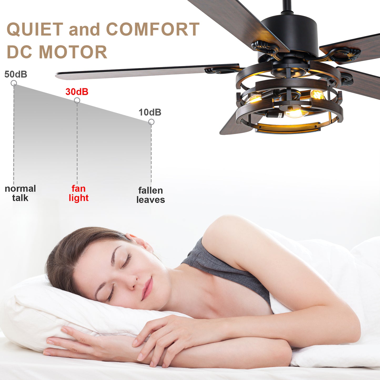 BellaDepot 52" Farmhouse Industrial Brown Ceiling Fan with Remote Control, 6 Speeds Ceiling Fan with Lights for Living Room- DC5224