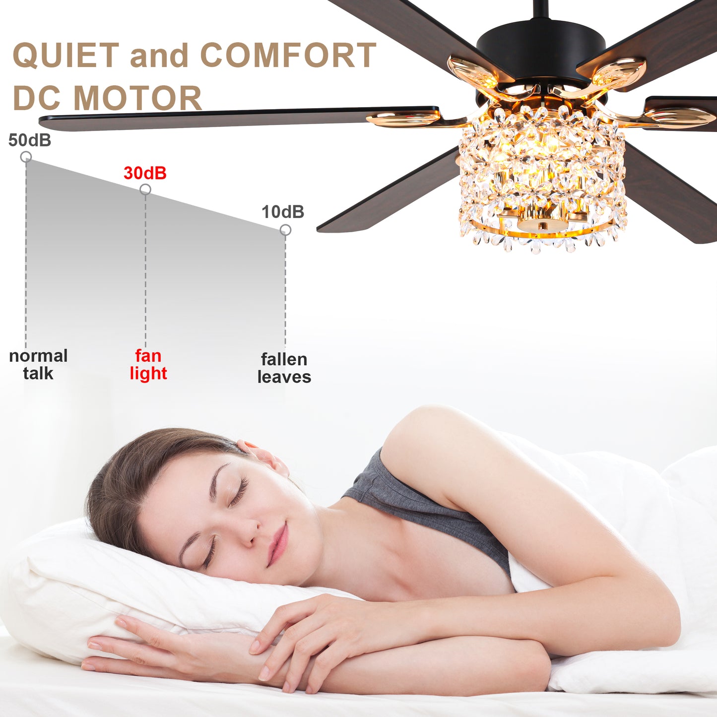 BellaDepot 65" Luxury Crystal Shape Flower Caged Ceiling Fan with Remote Control and 3 Lights, Black or Silver Silent Straight Leaf Fan for All Seasons - DC6510-B/C