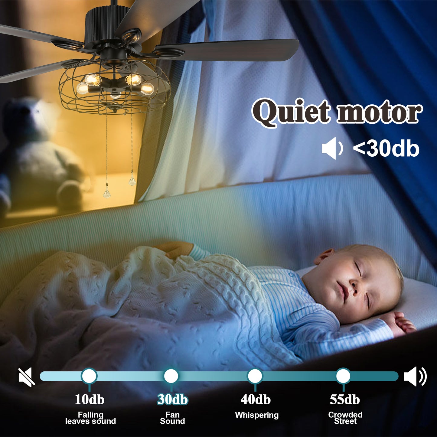 BD2011-52-BellaDepot 52" Industrial Metal Caged Reversible Ceiling Fan with Remote and Lights