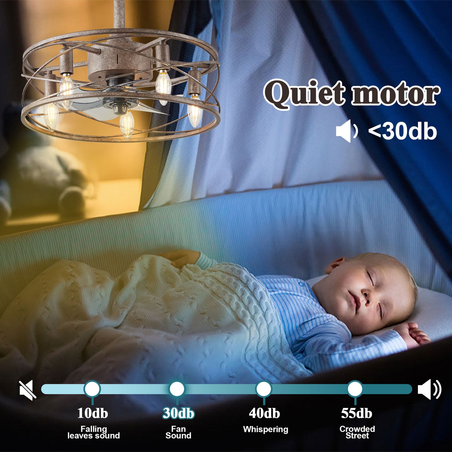 GED001-BellaDepot 18" Distressed Retro Reversible Caged Ceiling Fan with Remote and 5 Lights