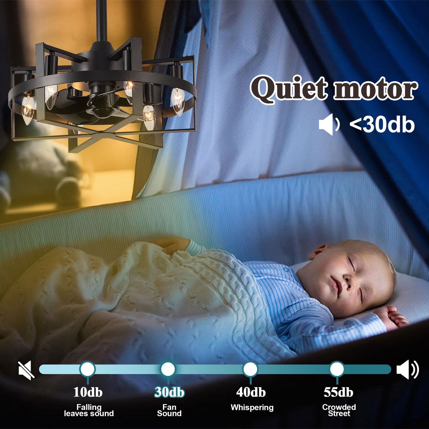 DC1816-BellaDepot 17.7" Black/Silver Industrial Caged Reversible Ceiling Fan with Remote and Lights, DC Motor Ceiling Fan