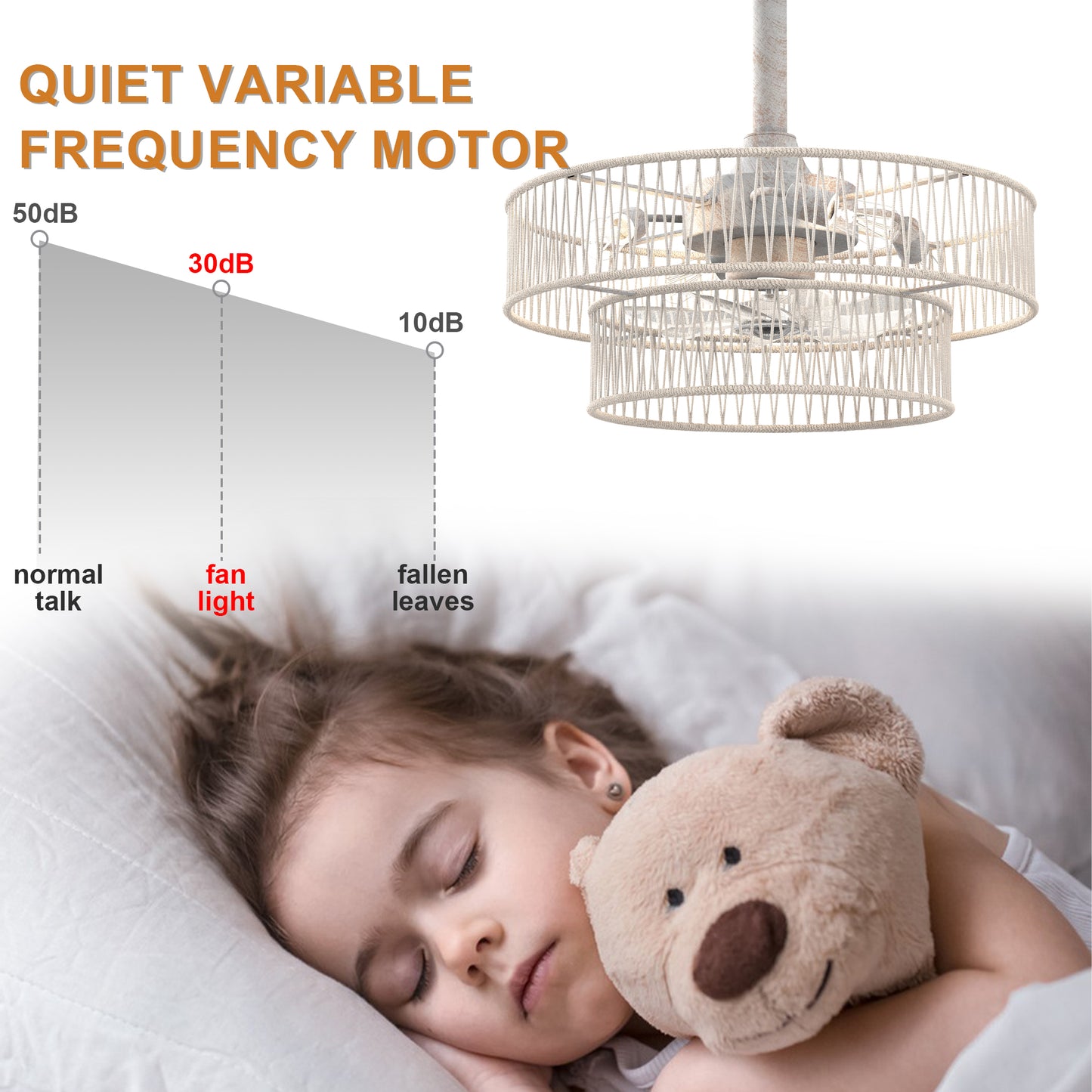 DC2030-BellaDepot 19.7" Hokkaido Distressed White Finish Simple Style Reversible Ceiling Fan with Remote and 4 Lights, 6-speed Bladeless Ceiling Fan