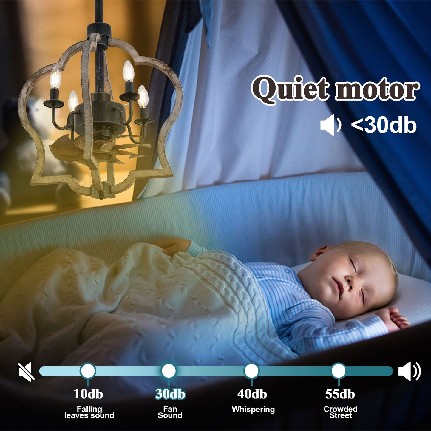 BD1501-BellaDepot 14.6" Farmhouse Distressed Wood Caged Reversible Ceiling Fan with Remote and 4 Lights