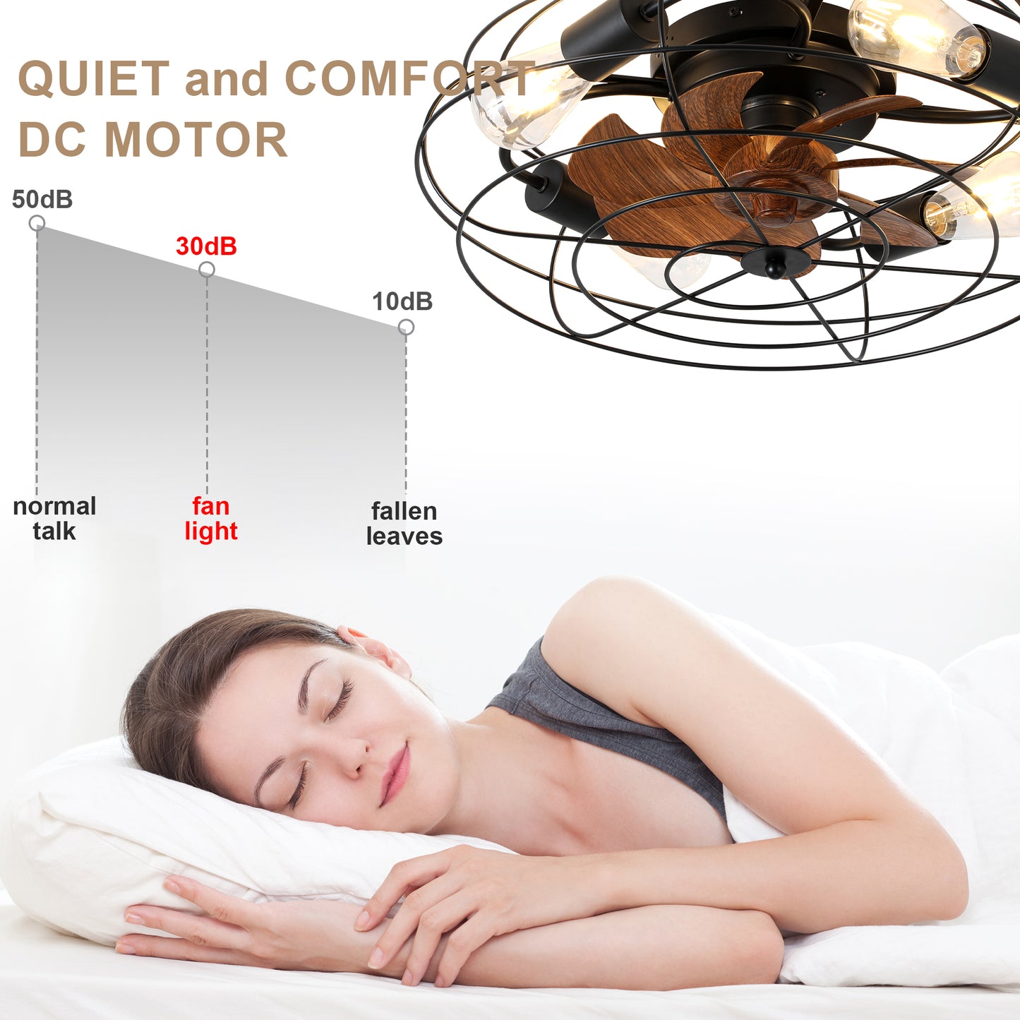 GED2035-BellaDepot 20" Flush Mount Ceiling Fan with Remote Control, Metal Caged 6 Speeds Fan with Lights, Ceiling Fan for Low Profile Room
