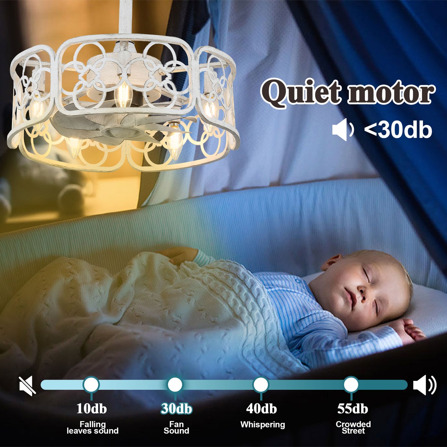 BD1814-BellaDepot 18.1" Farmhouse Distressed Metal Caged Reversible Ceiling Fan with Remote and 5 Lights