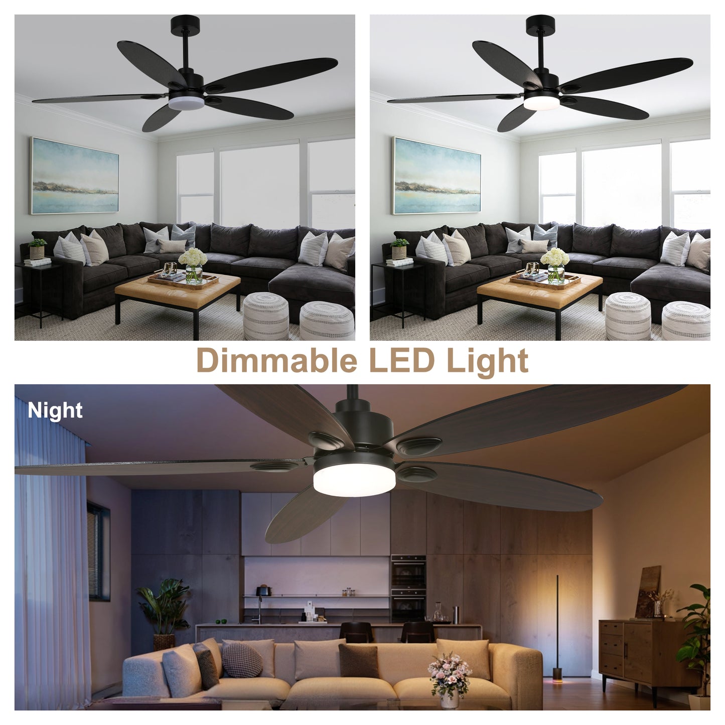 DC256001-BellaDepot 60" Modern Contemporary Stylish Design Ceiling Fan with Remote Control and LED Lights, Reversible 6 Speeds Ceiling Fan for All Seasons