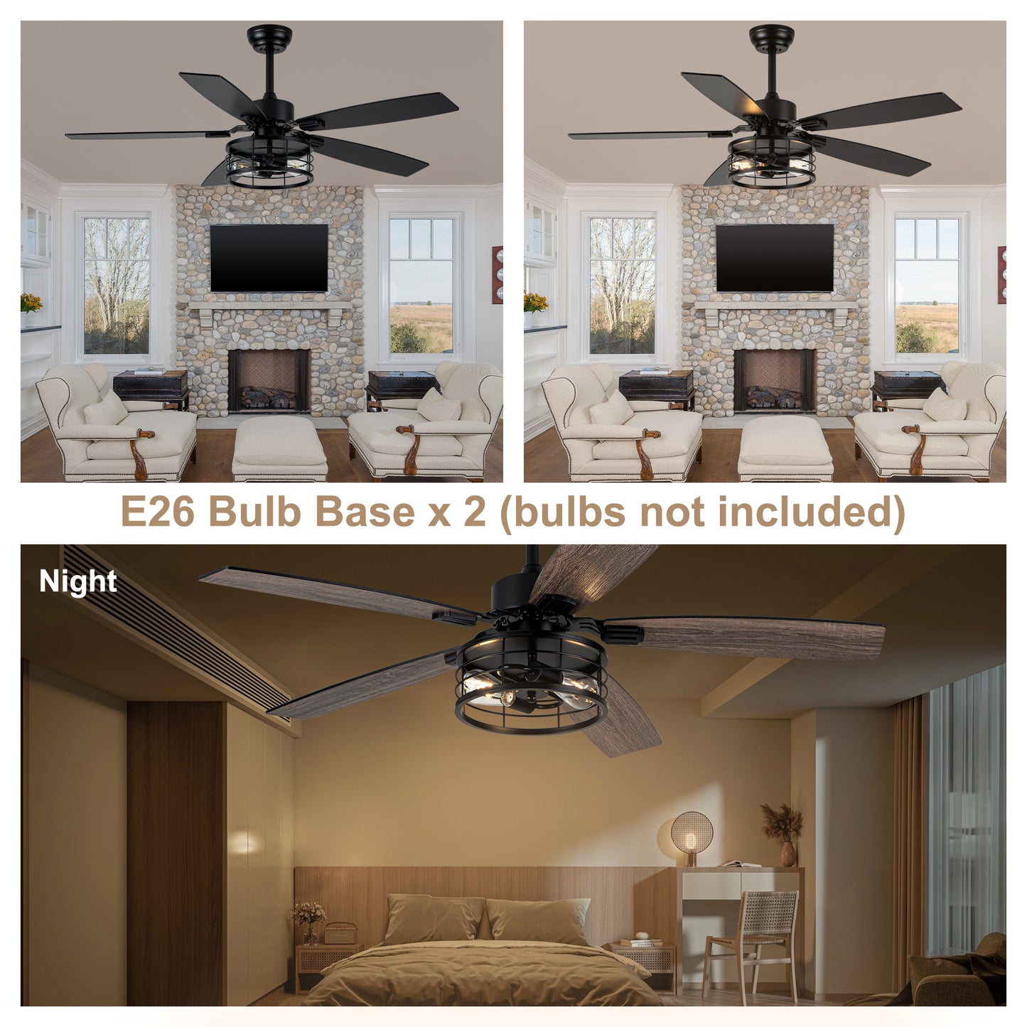 MD-FS8930XL-BellaDepot 52" Industrial Metal Caged Fan Lights with Remote Control, Silent DC Motor Ceiling Fan for Any Seasons